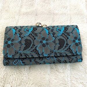 Elegant Gray and Blue Lace Clutch Wallet